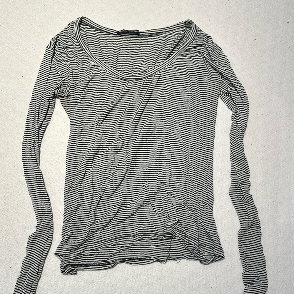 Brandy Melville Black & White Leah Striped Long Sleeve Top Size Small